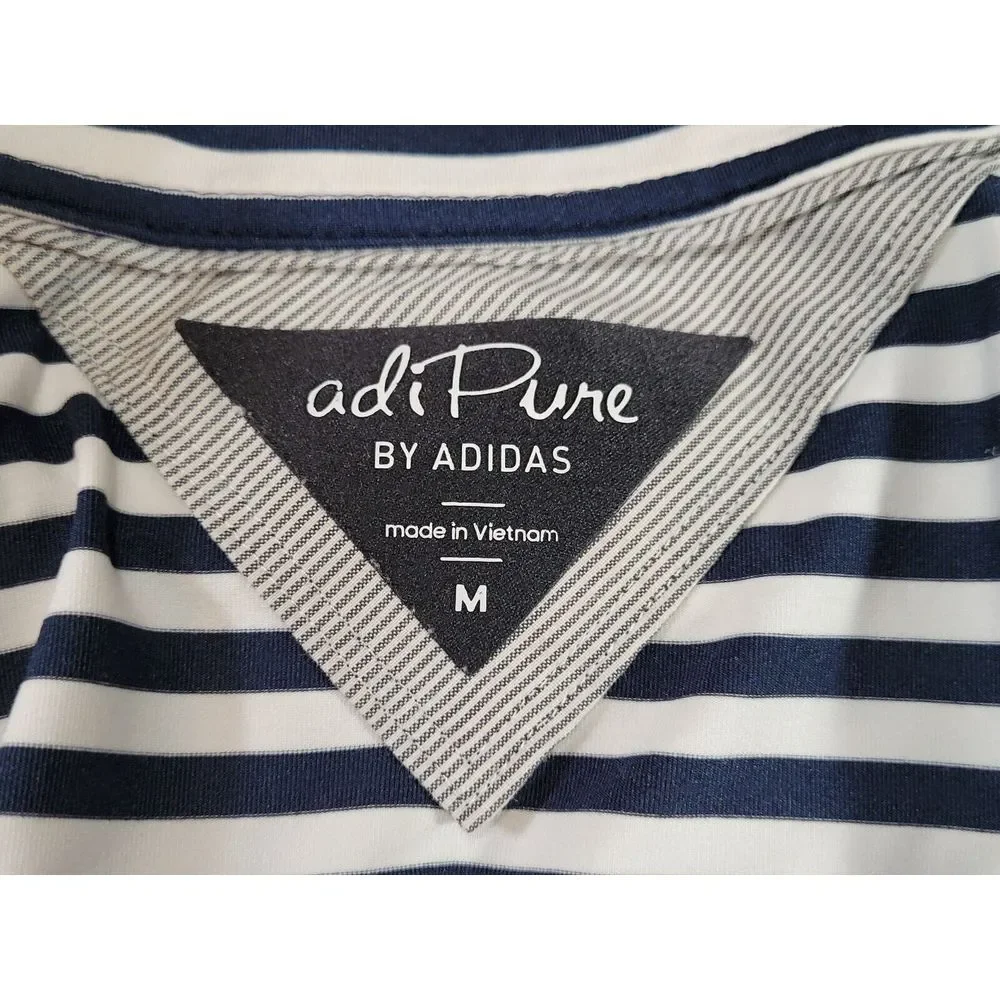 Adidas AdiPure Golf Polo Shirt Men's M Navy‎ White Striped Performance *READ*